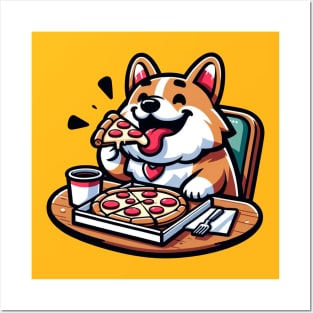 corgi eating pizza Posters and Art